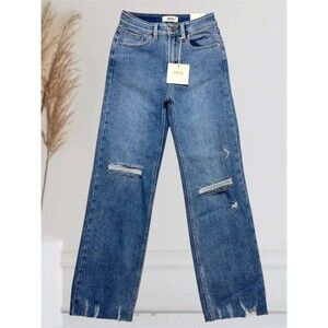 JBD My Girl Slim Crop Straight Women's Size 25 High-Rise Distressed Blue Jeans